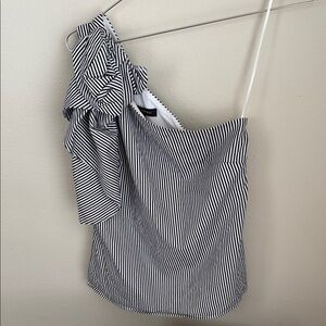 Banana Republic Black and White Striped One-Shoulder Top